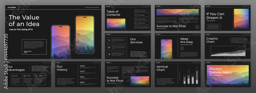 Modern Powerpoint presentation template. Use for creative Keynote presentation background, brochure cover design, brand guidelines, pitch deck, landing page, annual report, company profile.