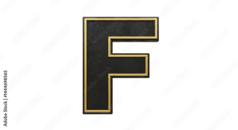 Isolated Letter F with Gold Trimmed Black Marble Texture Isolated Letter F with Gold Trimmed Black Marble Texture