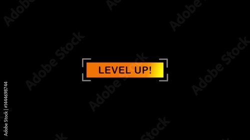 Level up message, Level up Icon text animation. level up symbol text animation on black background.