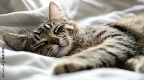 Wallpaper Mural Peaceful tabby cat resting comfortably on a bed. Torontodigital.ca