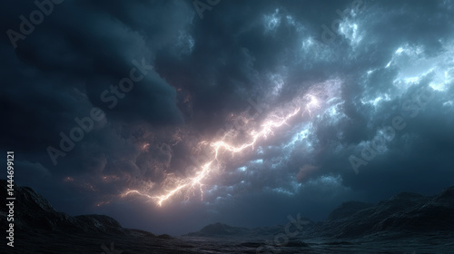 Obraz na płótnie Dramatic Lightning Storm Over a Mountainous Landscape w salonie