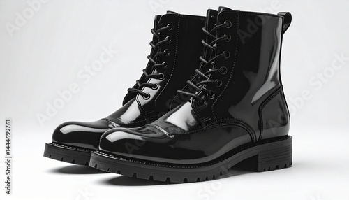 black leather boots on white background
