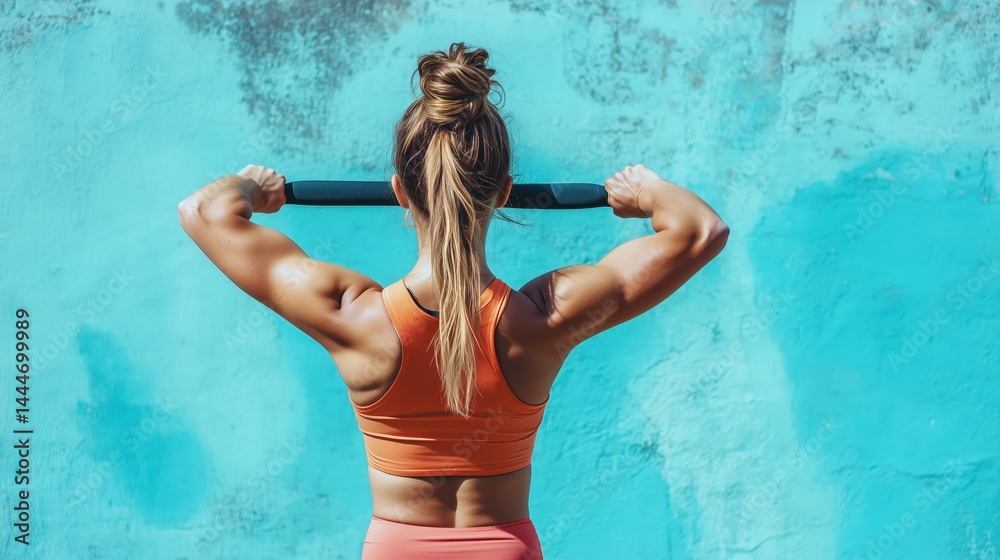 Woman Using Resistance Band in Workout for Health and Fitness