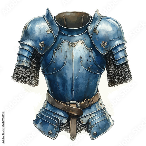 watercolor of Crusaders Chainmail Hauberk, vector, isolated on a white background.