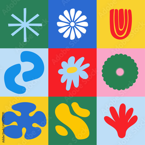 Colourful Abstract Floral and Organic Shapes in Grid Layout