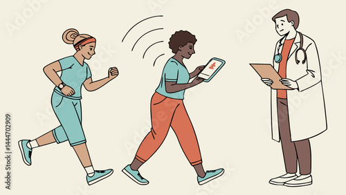 Digital Health Remote Patient Monitoring Illustration Patient Fitness Tracking Doctor Consultation