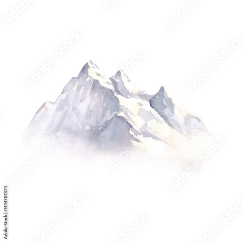Snow mountain isolated on white background. Watercolor illustration hand drawn with watercolors7