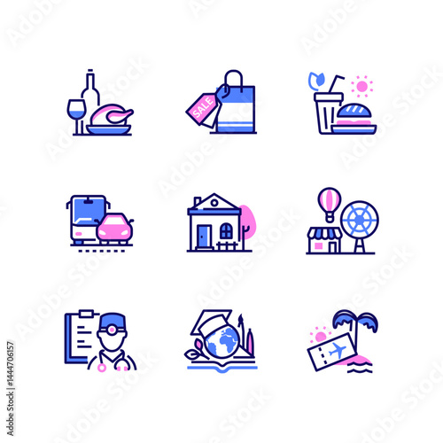Budget categories - modern line design style icons set