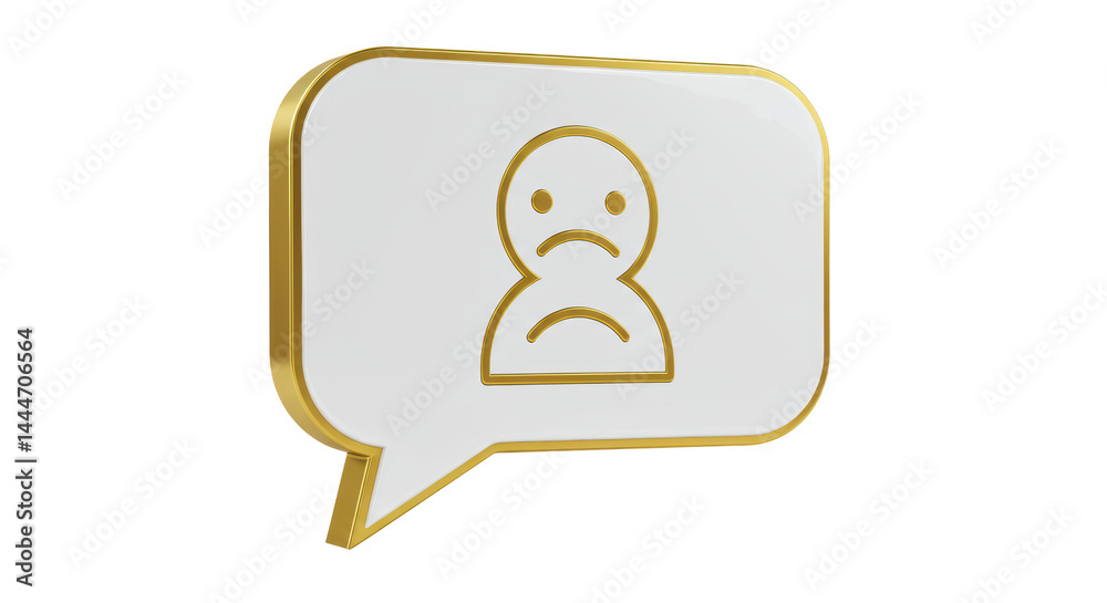 Isolated Sad Chat Bubble Icon with Gold Outline Isolated Sad Chat Bubble Icon with Gold Outline