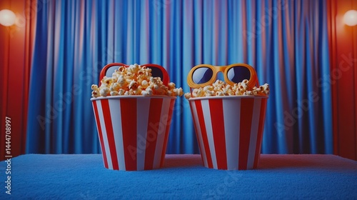 Movie night popcorn buckets cinema curtain