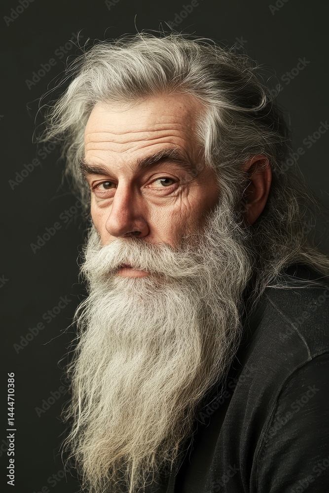 Close Up Portrait of Senior Man with Long White Beard Close Up Portrait of Senior Man with Long White Beard