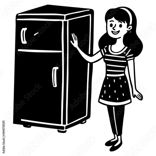 A girl with a fridge