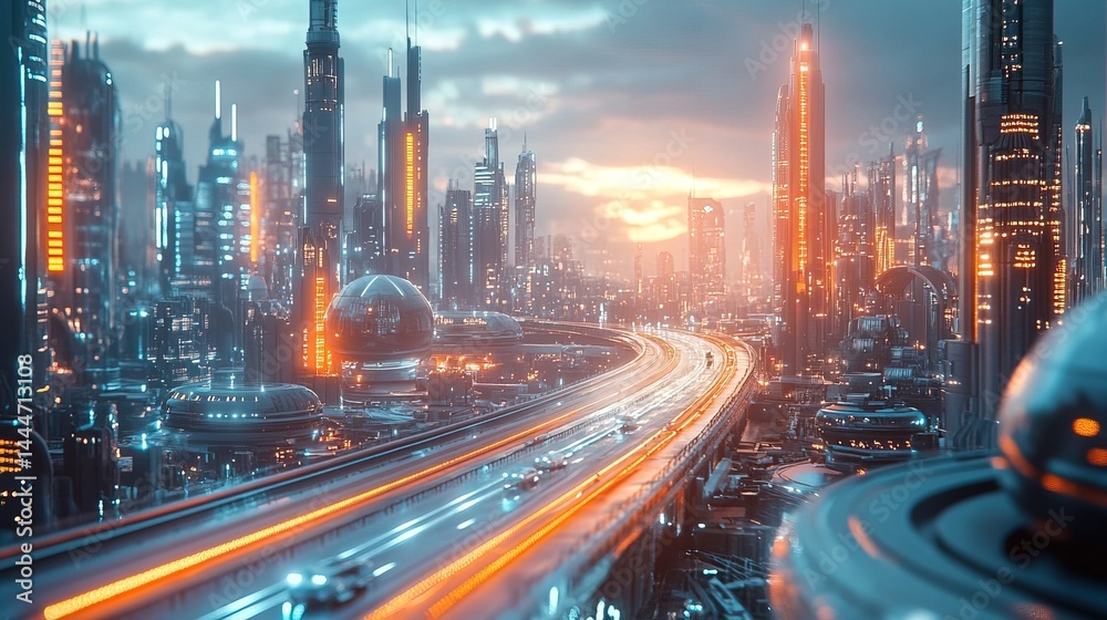 Fototapeta premium Futuristic Metropolis at Sunset