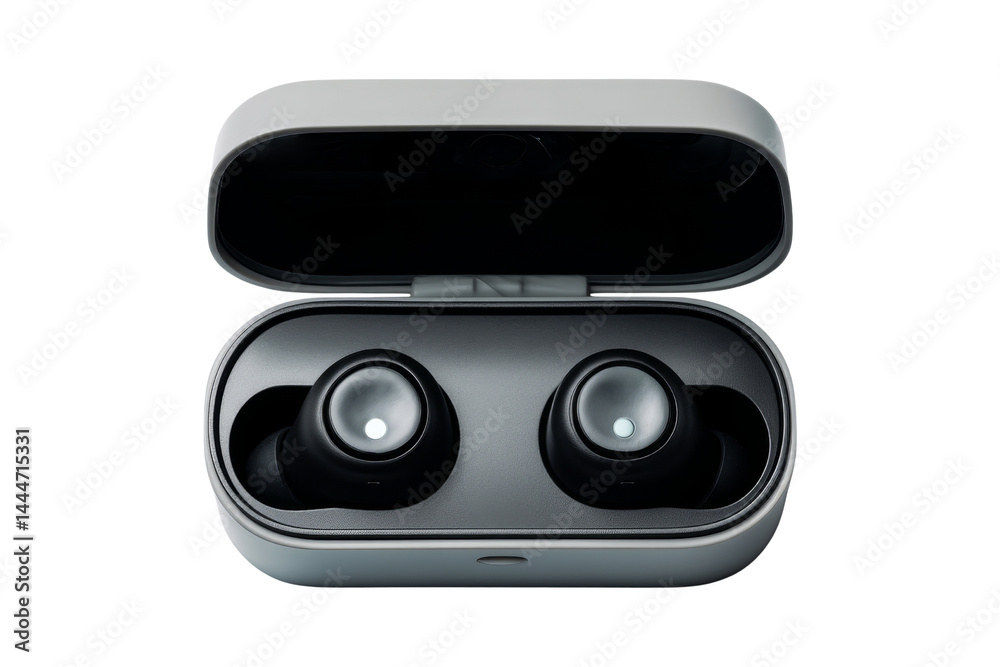 Obraz premium Wireless earbuds showcase minimalist style tech