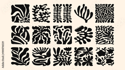 Clean seamless pattern with simplified botanical forms, ocean wave lines and soft desaturated tones, inspired by Japanese minimal art.