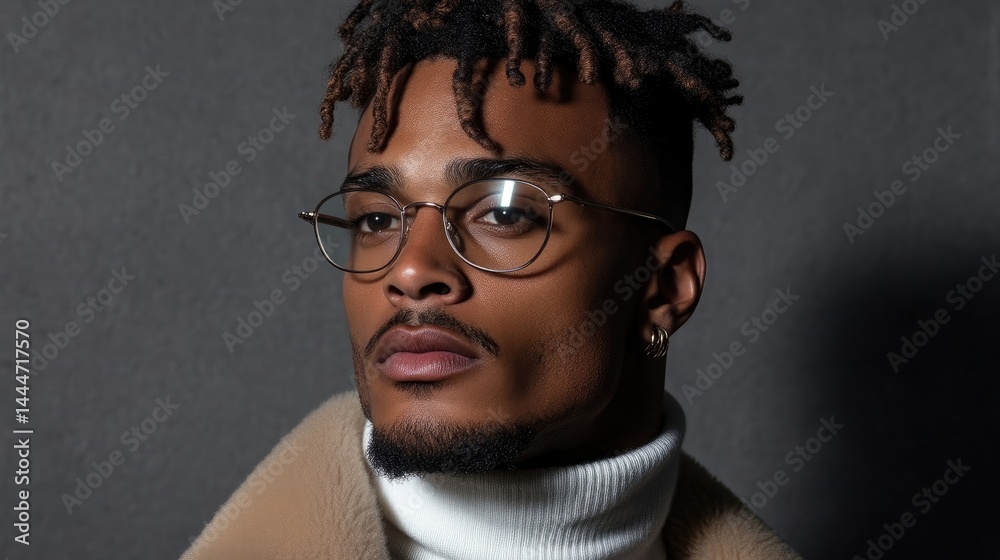 Fototapeta premium Close-up portrait of a young man with glasses and dreadlocks