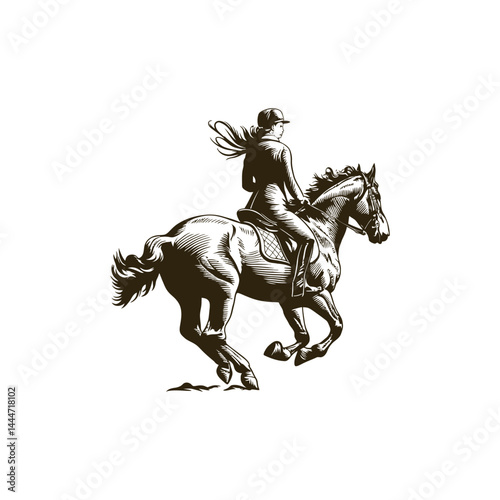 Vintage engraving woodcut horse rider retro vector illustration art design