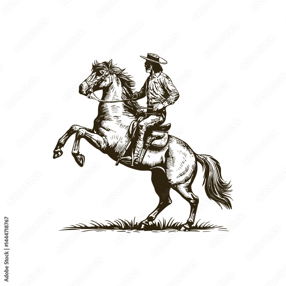 Fototapeta premium Vintage engraving woodcut horse rider retro vector illustration art design