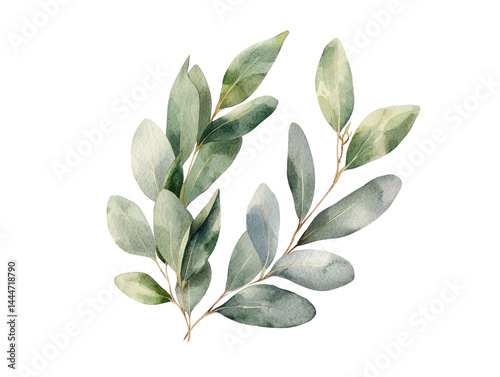 Botanical Illustration of Green Leaves Studio Watercolor Art Close-Up Nature Aesthetic