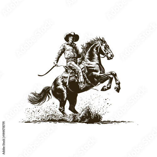 Vintage engraving woodcut horse rider retro vector illustration art design