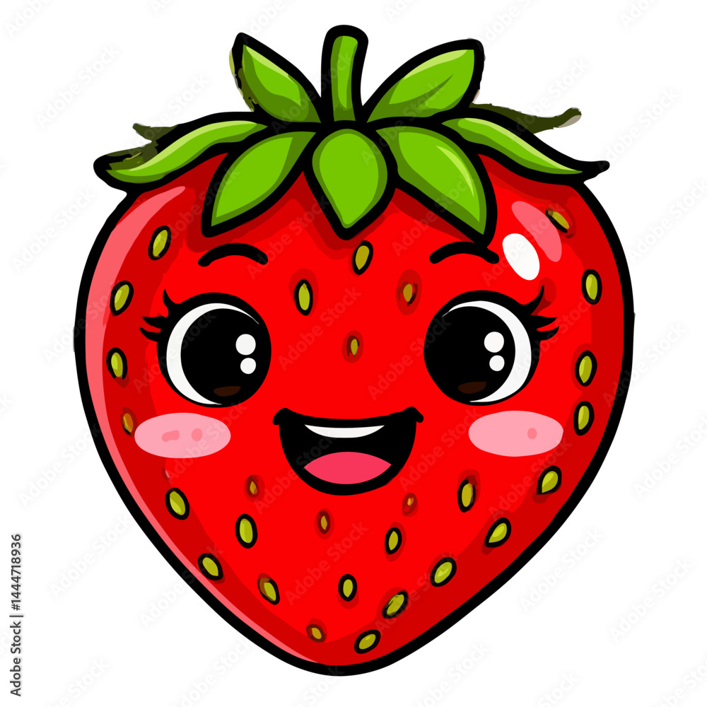Obraz premium Cute smiling strawberry character with vibrant colors