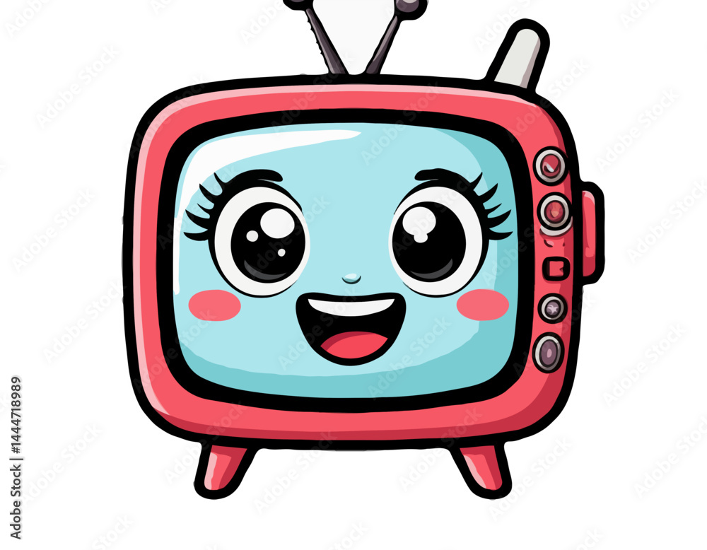 Naklejka premium Cute cartoon television smiling with big eyes on a white background 