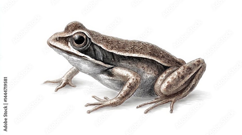 Obraz premium Detailed Illustration of a Brown Frog - Close-up illustration of a small brown frog, showcasing intricate details of its skin and features. Isolated on a white background