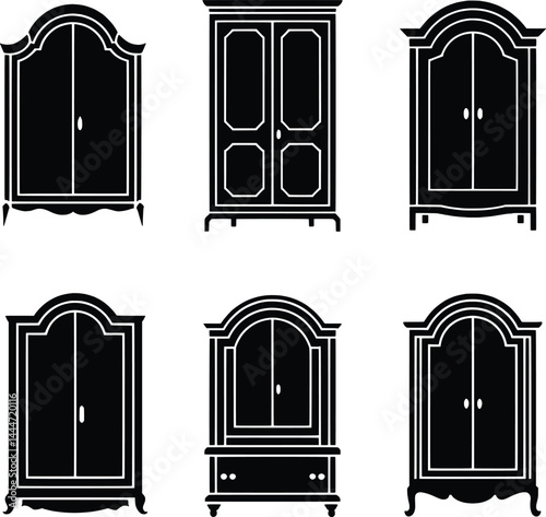 Collection of wardrobe silhouettes classic furniture designs interior decor elements
