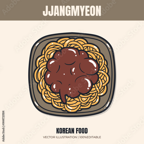 Jjangmyeon korean food vector illustration
