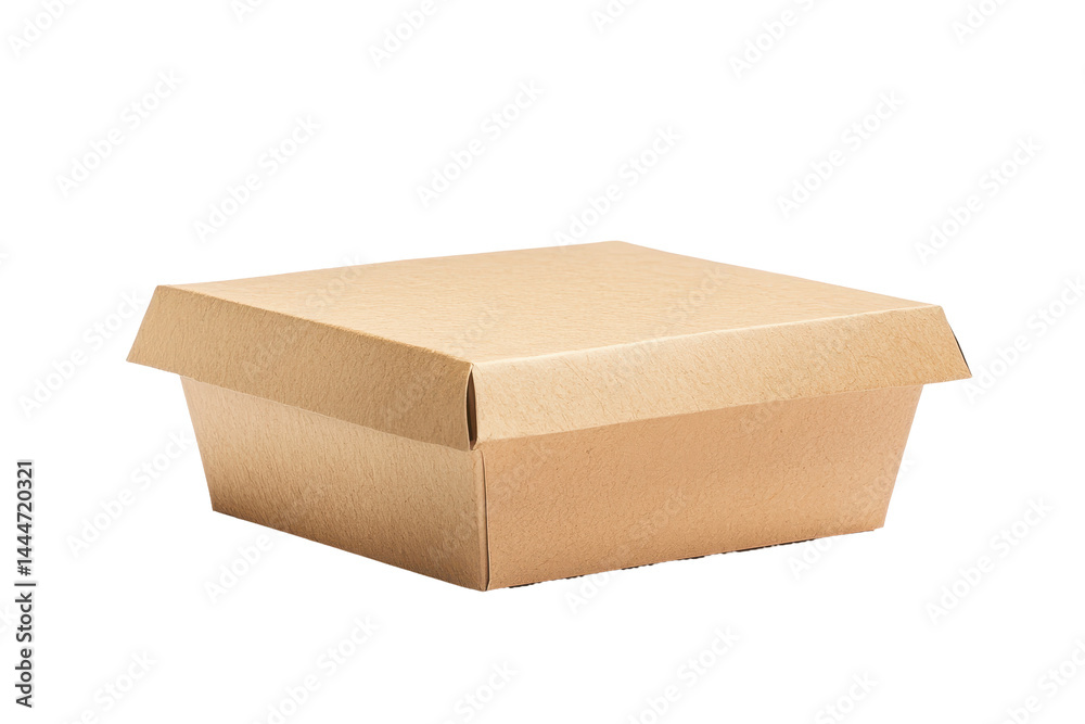 Blank side view of closed craft box isolated on white background perfect for packaging concepts Blank side view of closed craft box isolated on white background perfect for packaging concepts