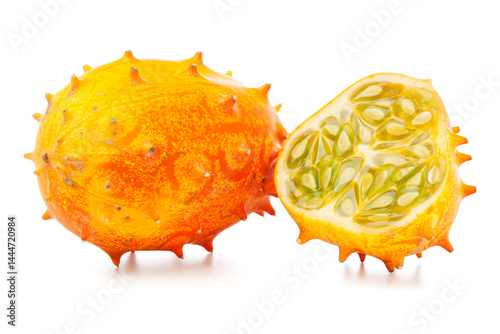 African horned cucumber fruits on white background photo