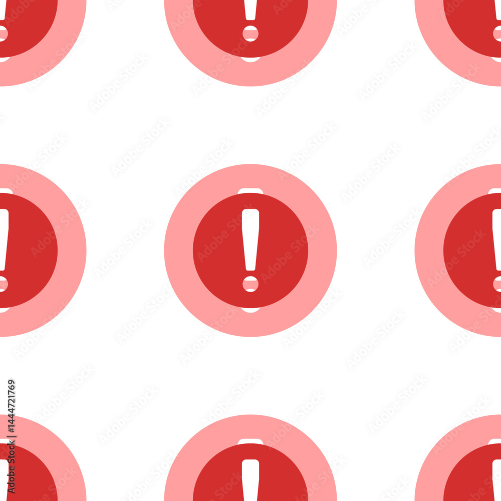 Seamless pattern of large isolated red attention symbols. The elements are evenly spaced. Illustration on light red background Seamless pattern of large isolated red attention symbols. The elements are evenly spaced. Illustration on light red background