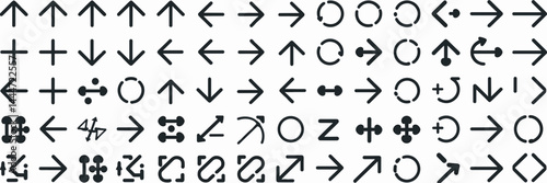 Vector icon sheet with straight and curved arrows in different sizes – Suitable for flowcharts, presentations, or business diagrams.
