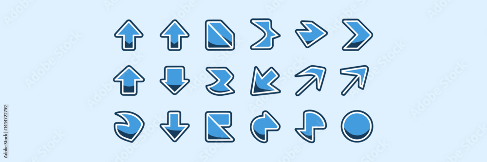 Vector icon sheet with modern arrows – Great for navigation, UI design, or website elements. Vector icon sheet with modern arrows – Great for navigation, UI design, or website elements.