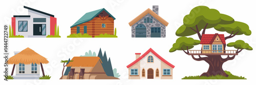 Vector icon sheet with various homes – Perfect for home design projects, architecture presentations, or real estate marketing.