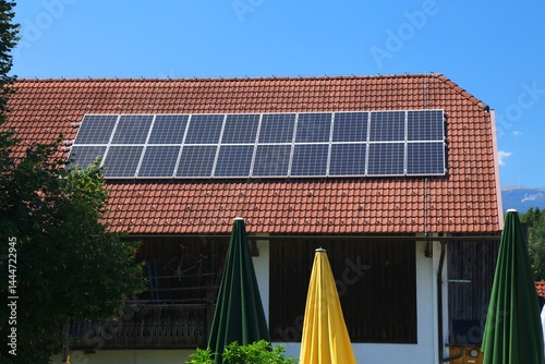 Obraz na płótnie Old barn roof solar panels in Austria w salonie