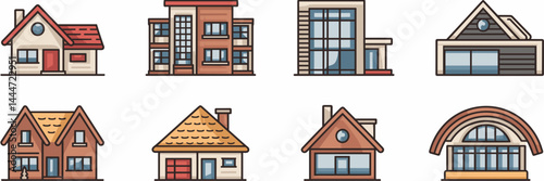 Vector icon sheet with various homes – Suitable for architectural firms, real estate websites, or interior design promotions.