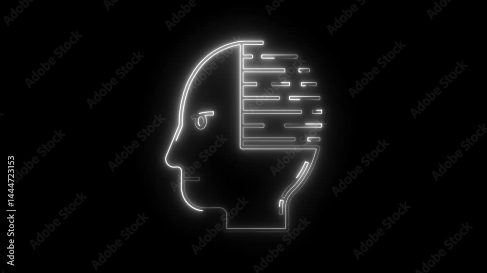 Digital brain processing data with glowing neon effect animation Digital brain processing data with glowing neon effect animation