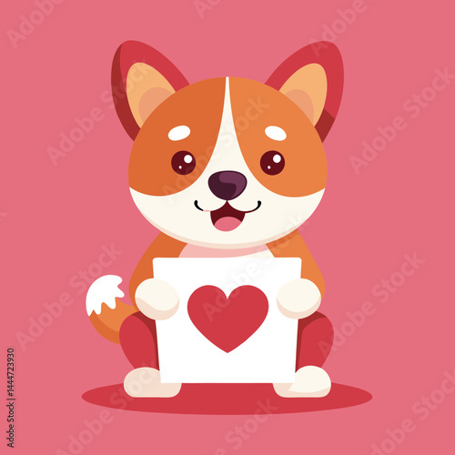 Celebrate Valentine's Day with an adorable flat design greeting card featuring a cute dog, perfect for spreading love and joy