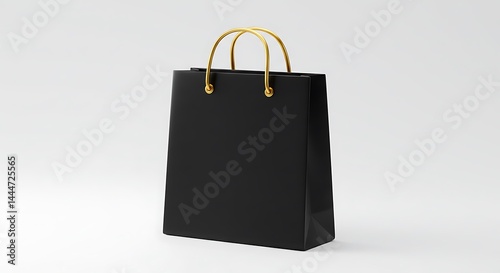 A luxury black shopping bag with gold handles suitable for mockup
