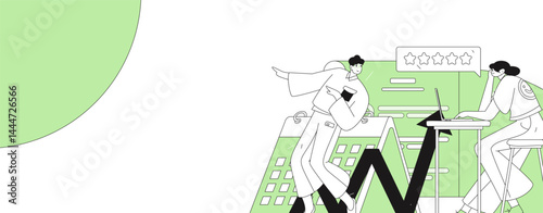 Virtual characters social communication concept business flat vector hand drawn illustration
