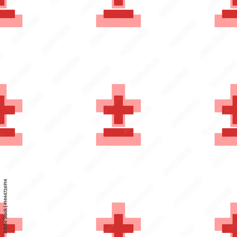 Obraz premium Seamless pattern of large isolated red plus–minus signs. The elements are evenly spaced. Illustration on light red background