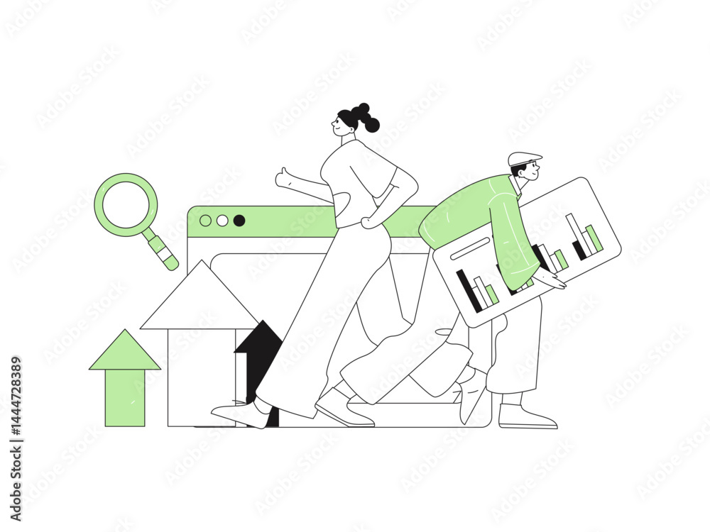 Virtual characters social communication concept business flat vector hand drawn illustration
