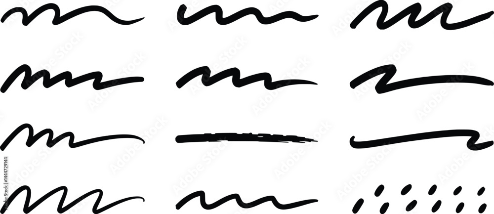 Black artistic wavy lines and shapes collection on white background Black artistic wavy lines and shapes collection on white background