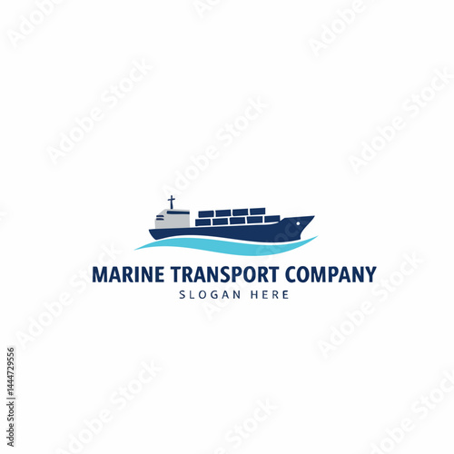 Marine Transport Company Logo with Cargo Container Ship on Waves

