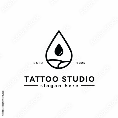Minimalist Tattoo Studio Logo Featuring Outline Ink Drop Icon Design

