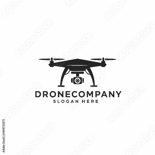 Drone company logo featuring quadcopter silhouette with camera for aerial photography or surveillance services.
