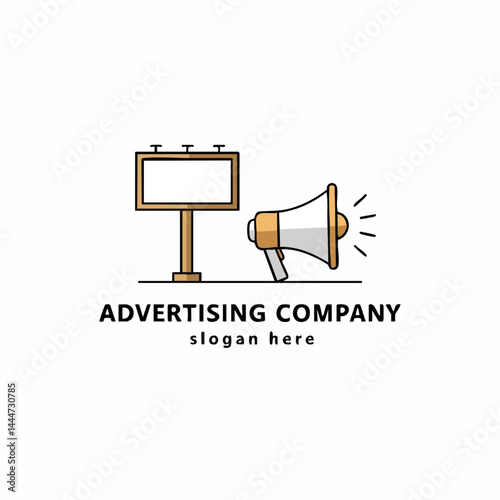 Advertising Company Logo with Blank Billboard Sign and Megaphone Icon for Marketing and Promotion.

