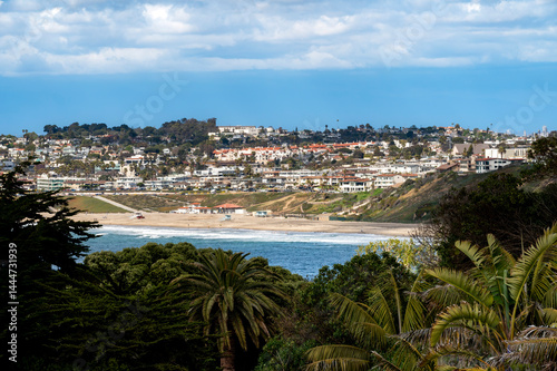 Obraz na płótnie Inland angle of coastal section of the South Bay, Southern California with dramatic blue and cloudy sky w salonie