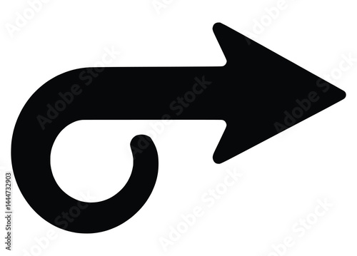 Redirect arrow symbol black silhouette with curled back end isolated on white